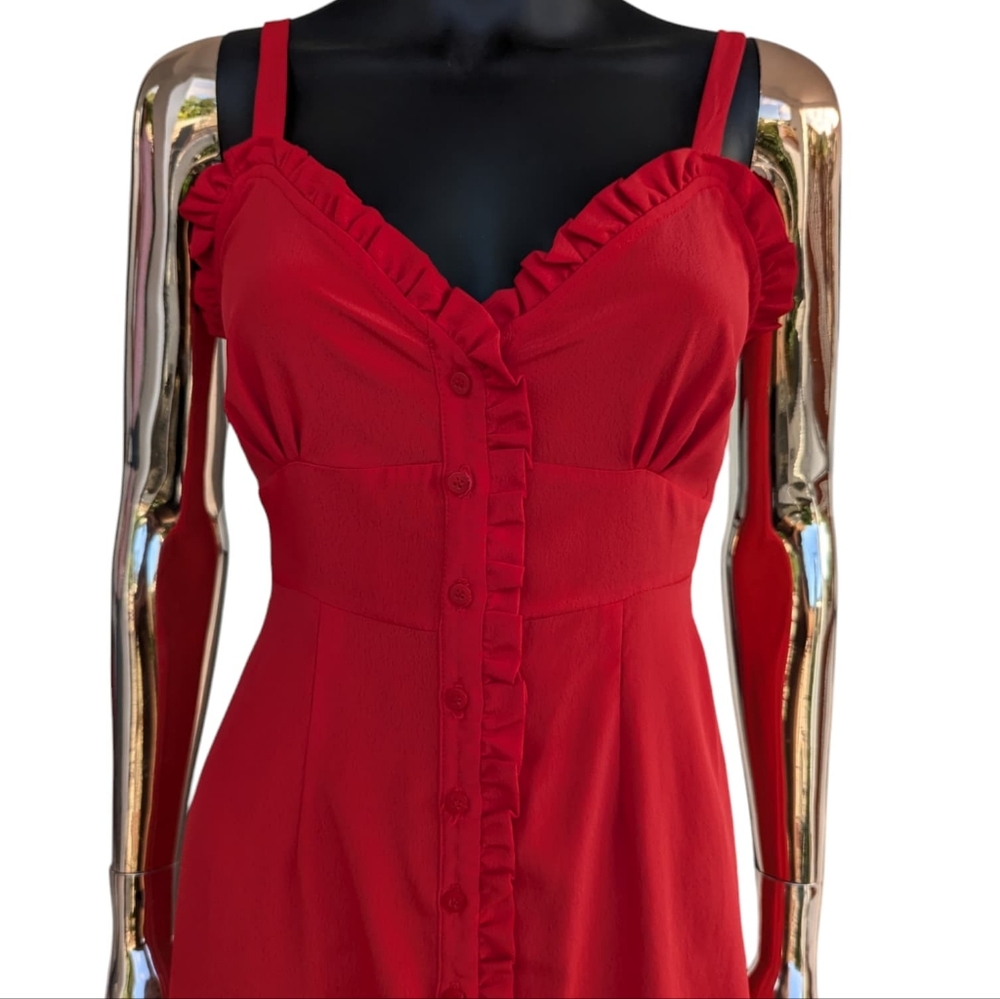 🌹 Topshop Red Sweet Heart Maxi Dress Sleeveless, Button Down - Picture 4 of 12